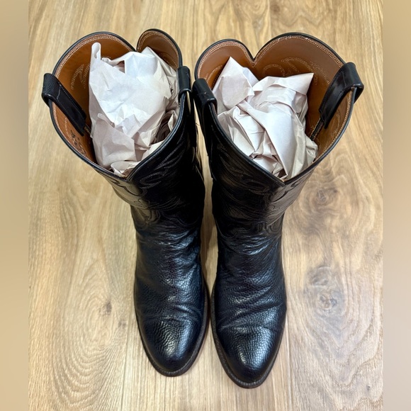 Lucchese Black Smooth Quill Ostrich Roper Western Boots L8347RA MADE in USA - Picture 4 of 11